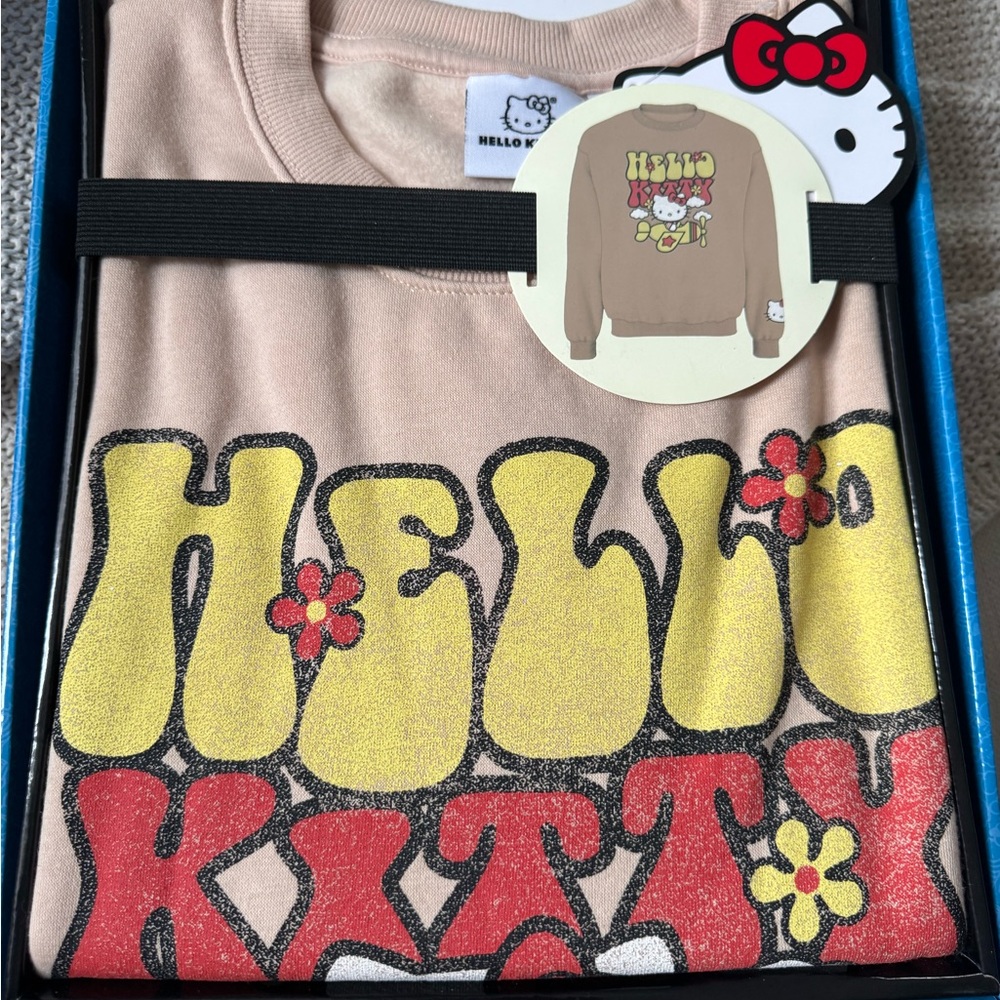 Hello Kitty Pink Graphic Sweatshirt Top with Retro Yellow & Red Print
